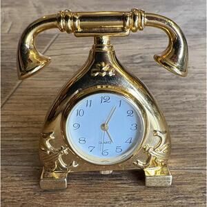 Miniature Hanslin Quartz Desk Phone Clock Solid Brass Brand New Needs Battery